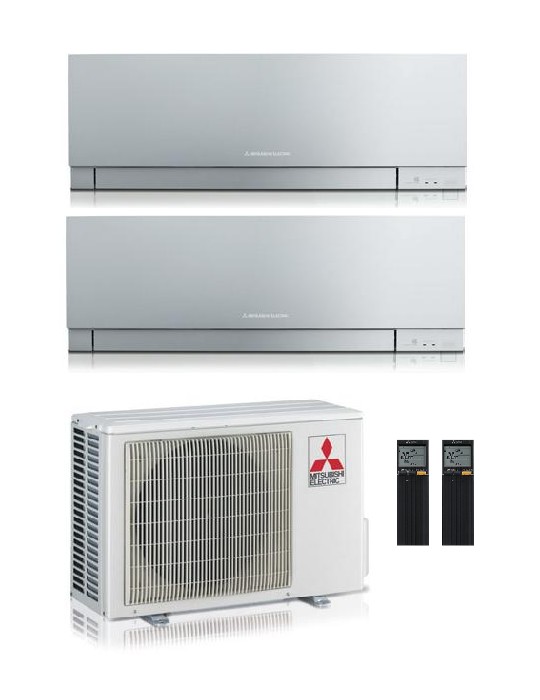 Climatizzatore Condizionatore Dual Split Inverter Mitsubishi Kirigamine Zen Silver 9000+12000 btu U.E. 5.3 Kw R32 Wi-Fi A+++ A++