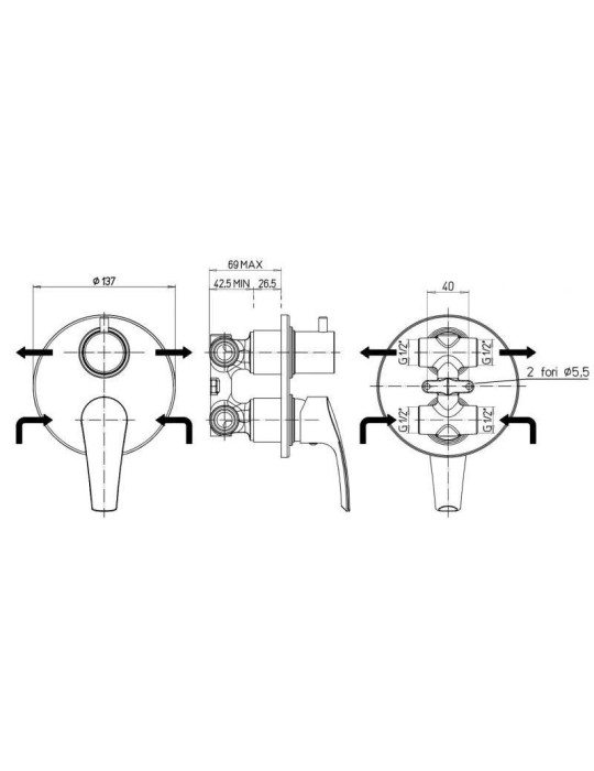 Miscelatore doccia incasso con deviatore rotativo a 2 uscite Paini Atomix 3.0