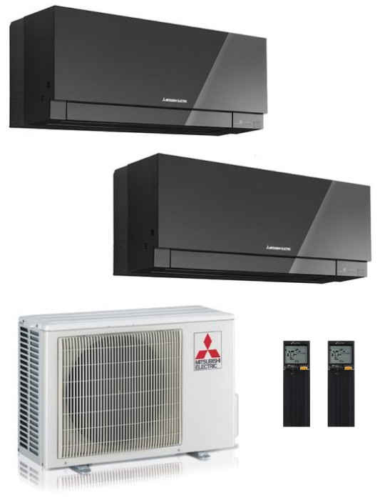 Climatizzatore Condizionatore Dual Split Inverter Mitsubishi Kirigamine Zen Black 9000+12000 btu U.E. 5.3 Kw R-32 Wi-Fi A+++ A++