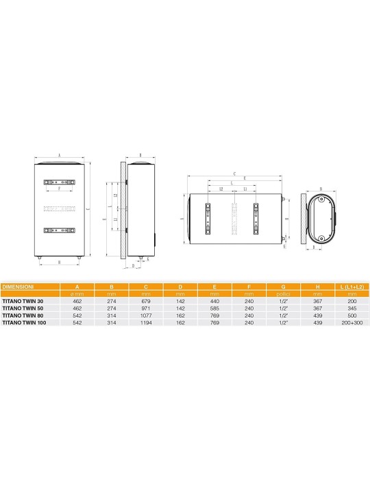 Scaldacqua elettrico slim Ferroli Titano Twin 30 lt WI-FI scaldabagno compatto a doppio serbatoio