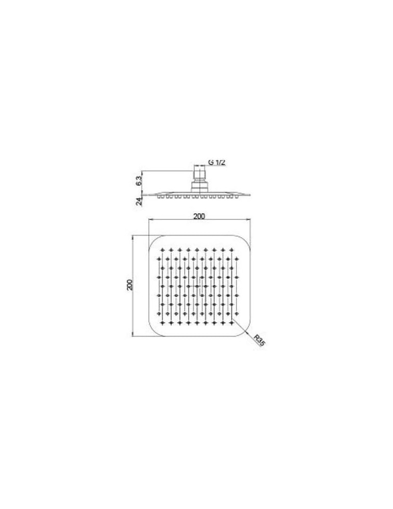 Soffione anticalcare in acciaio inox 200x200mm ultrapiatto