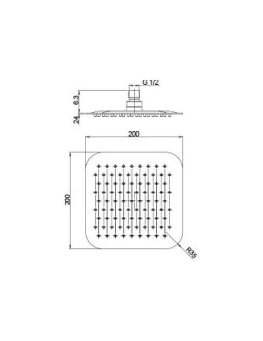 Soffione anticalcare in acciaio inox 200x200mm ultrapiatto