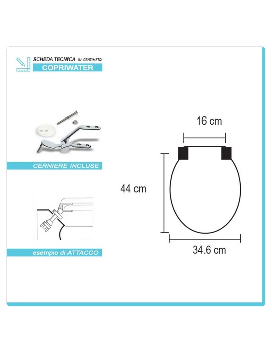 Copriwater Coprivaso Sedile Compatibile Serie Conca Dedicato In Legno Rivestito Bianco Con Cerniere