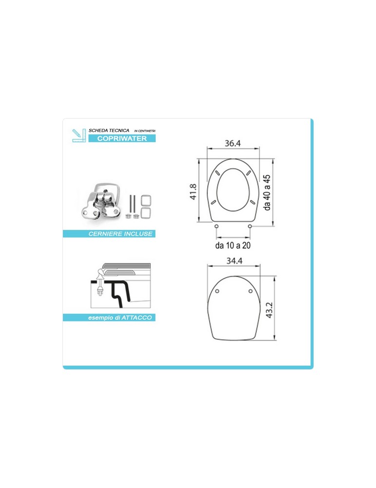 Copriwater Coprivaso Sedile Compatibile Serie Colibri 2 Dedicato In Legno Rivestito Bianco Con Cerniere