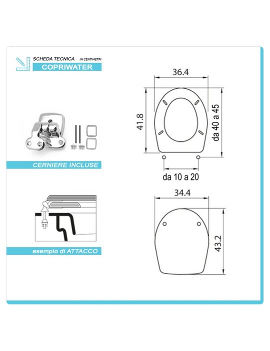 Copriwater Coprivaso Sedile Compatibile Serie Colibri 2 Dedicato In Legno Rivestito Bianco Con Cerniere