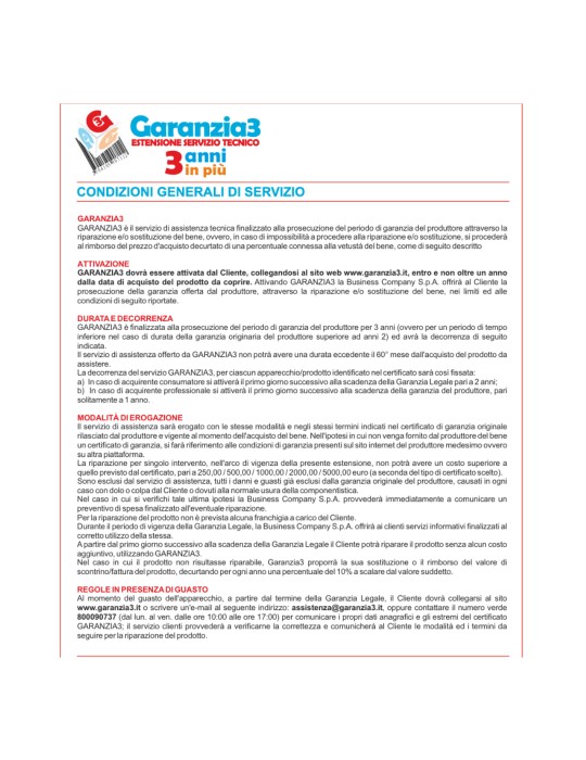 Garanzia 3 - Estensione Del Servizio Tecnico Fino A 250,00 Euro