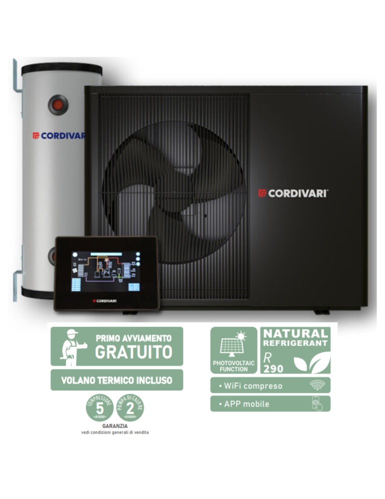 Pompa di Calore Cordivari Vestalis Solar 7 kw Monofase con Volano 50lt - Wifi
