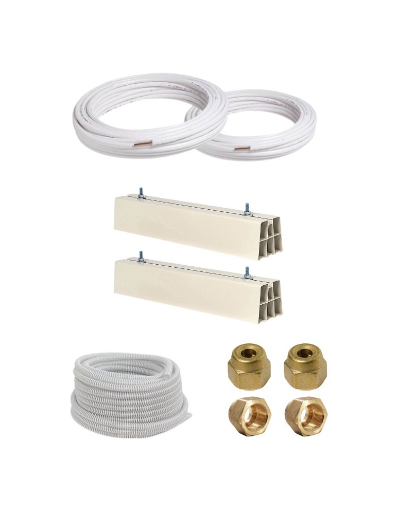 Kit montaggio fai da te clima - 10mt rame 1/4" + 1/2" con basi Kit montaggio fai da te clima - 10mt rame 1/4" + 1/2" con basi