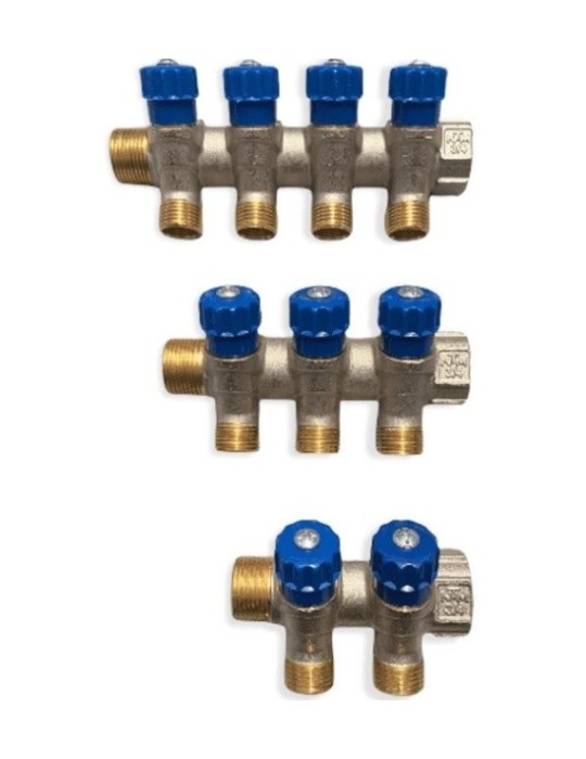 NTM Collettore con rubinetti 3/4 a vitone 2-3-4 vie blu FREDDO NTM Collettore con rubinetti 3/4 a vitone 2-3-4 vie blu FREDDO