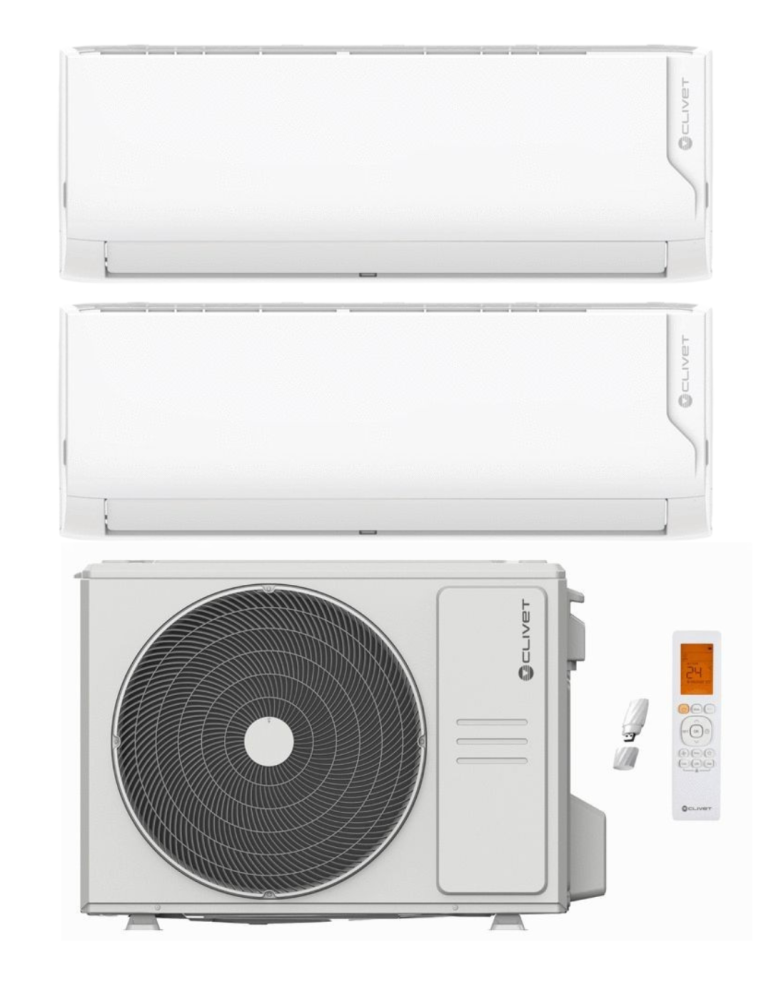 Climatizzatore Clivet Cristallo Dual Split 9000+9000 Btu Inverter R-32 Wi-Fi A++ A+ U.E. 4.1 Kw Climatizzatore Clivet Cristallo Dual Split 9000+9000 Btu Inverter R-32 Wi-Fi A++ A+ U.E. 4.1 Kw