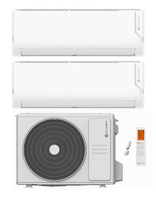 Climatizzatore Clivet Cristallo Dual Split 9000+9000 Btu Inverter R-32 Wi-Fi A++ A+ U.E. 4.1 Kw Climatizzatore Clivet Cristallo Dual Split 9000+9000 Btu Inverter R-32 Wi-Fi A++ A+ U.E. 4.1 Kw